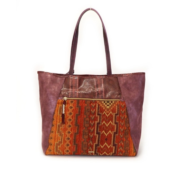 Steve Madden Contemporary Boho Purple Tapestry Patchwork Tote - Picture 4 of 5